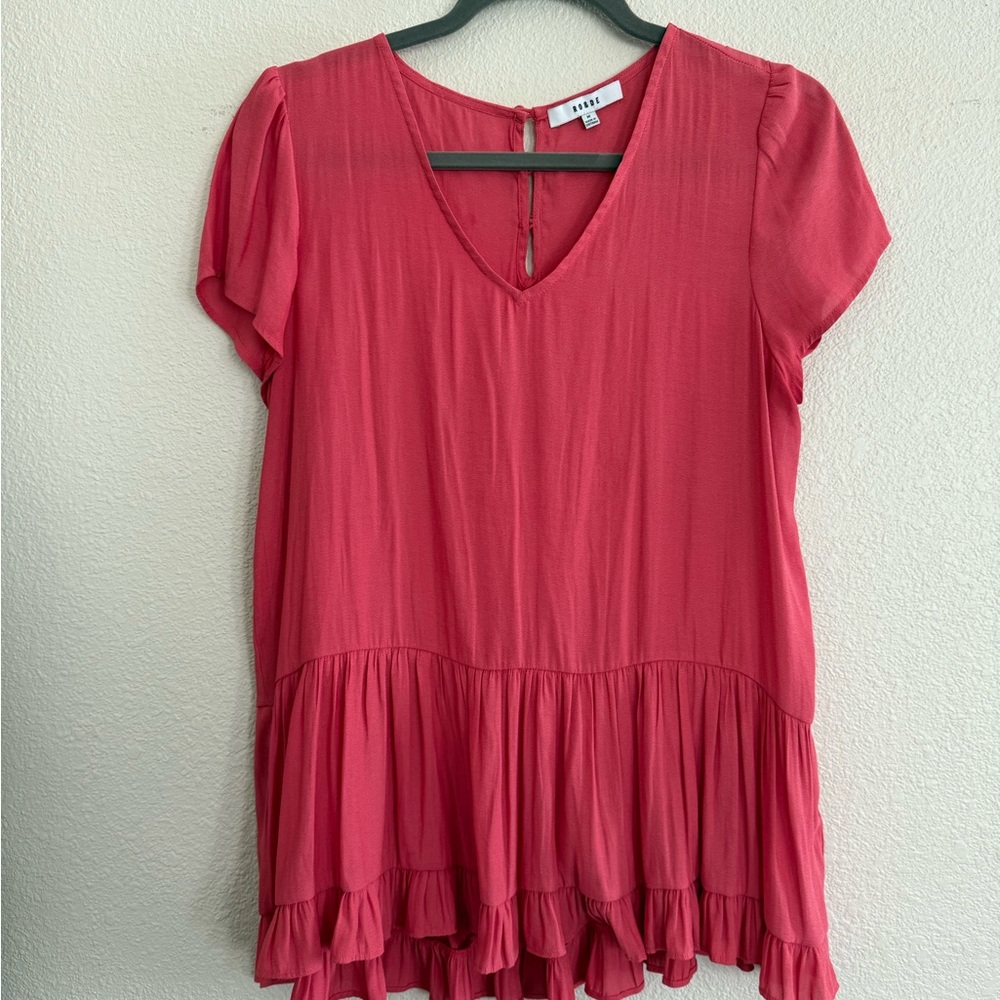 Women's Pink-Red Ruffle Hem Top
